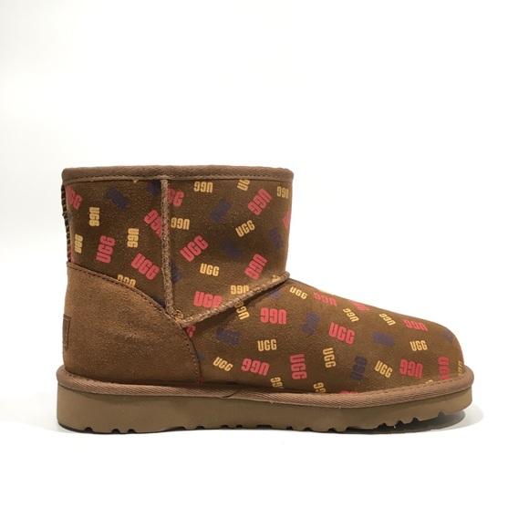 UGG JONA CONFETTI LOGO MINI BOOTS -CHESTNUT SUEDE -UGGPURE LINED -BIG KIDS US 3 - Picture 5 of 9